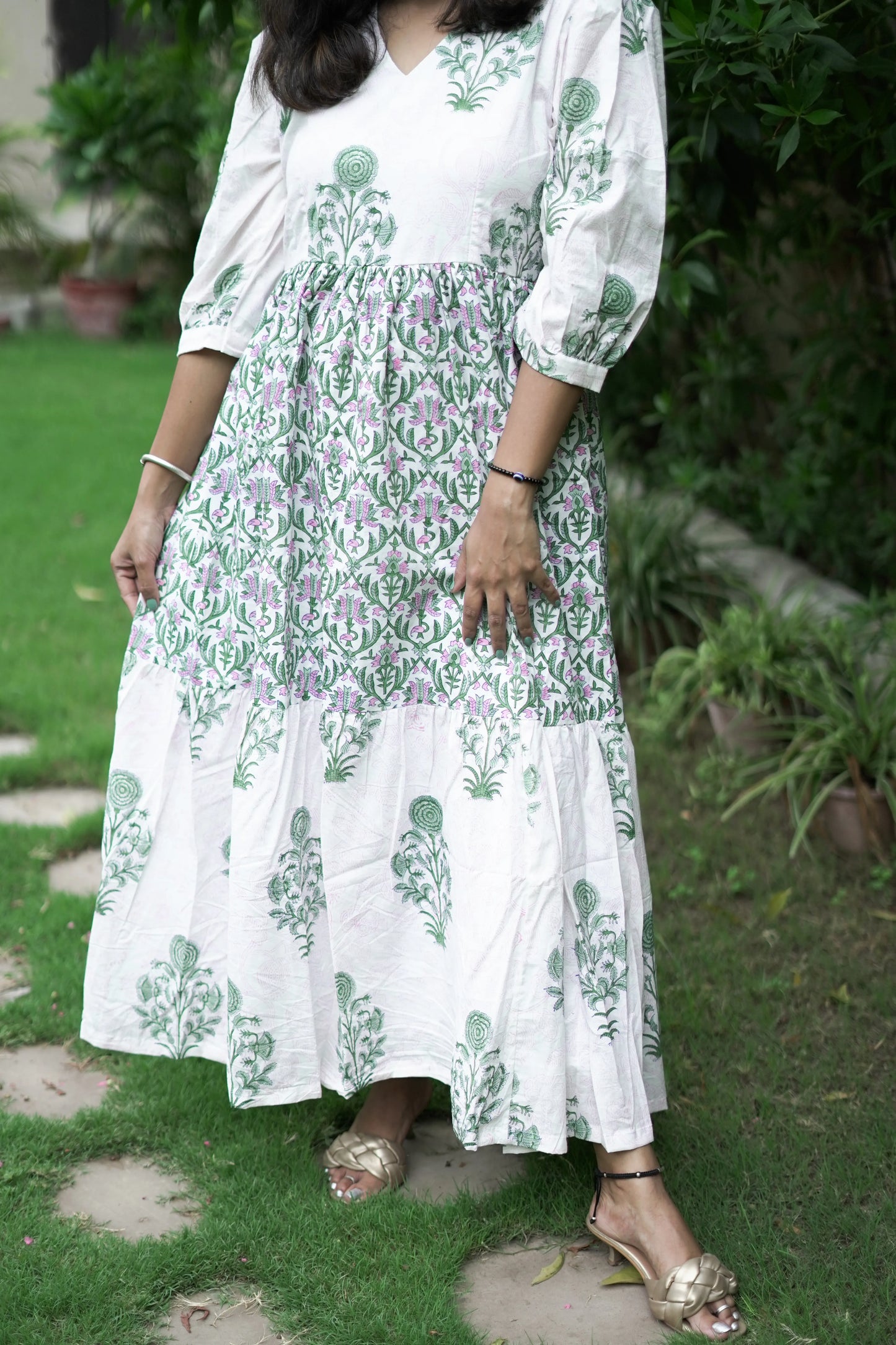 Green And White Layered Dress