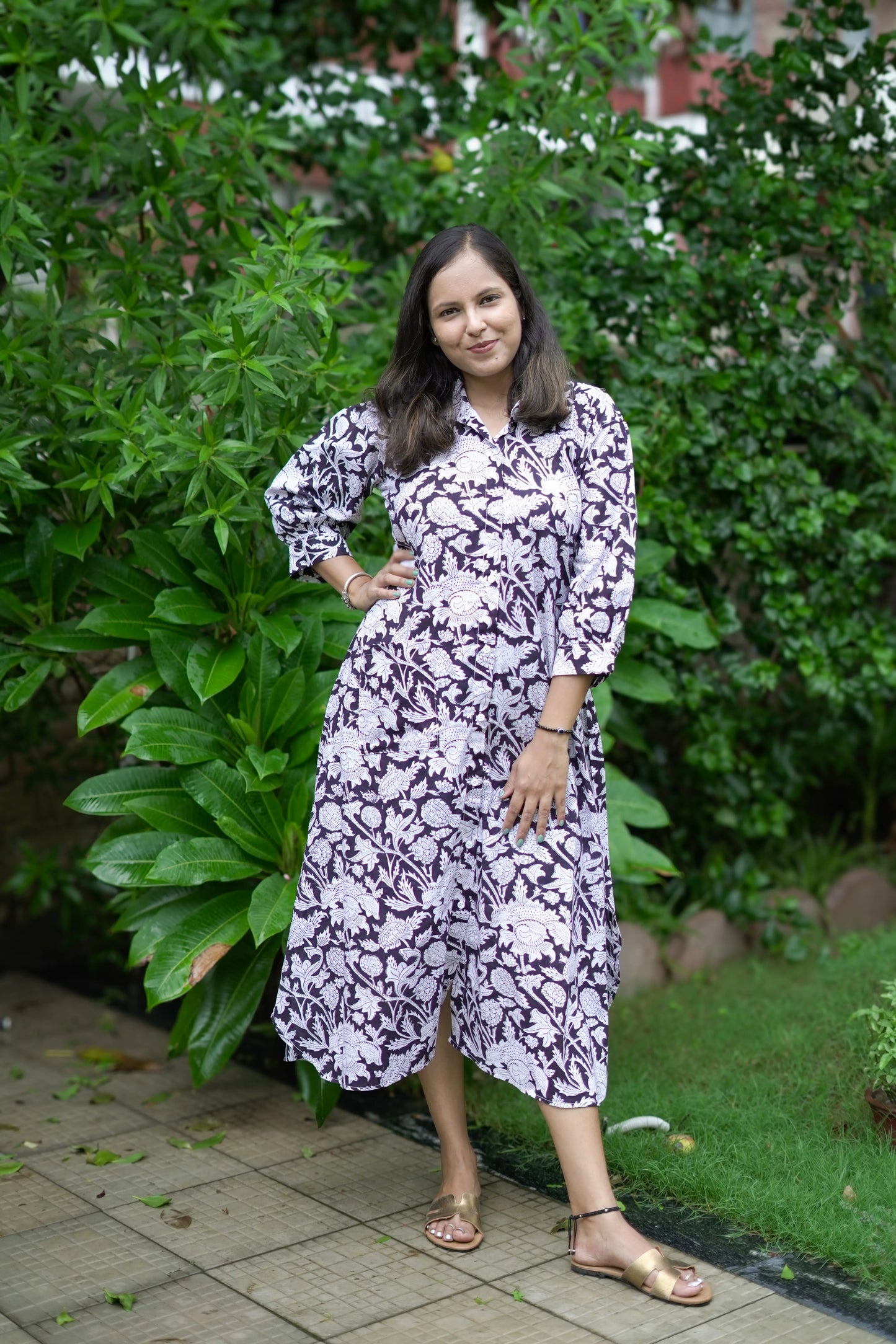 Black Floral Shirt Dress