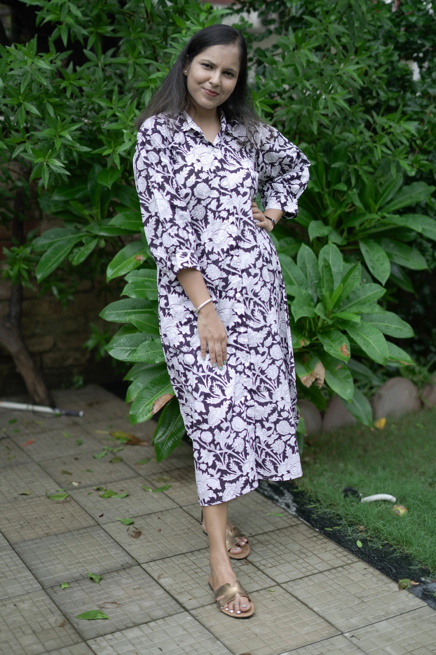 Black Floral Shirt Dress