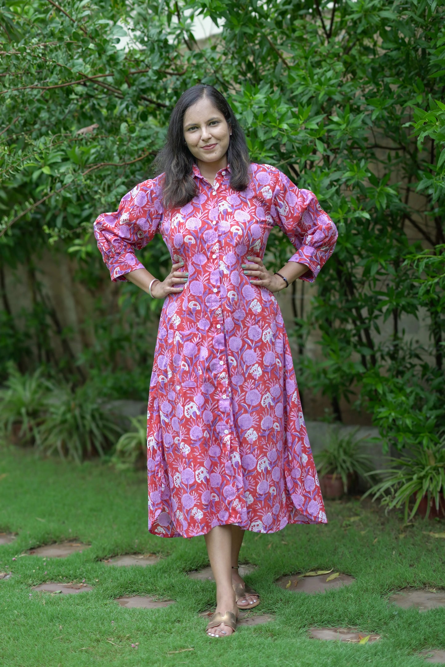Red Floral Shirt Dress