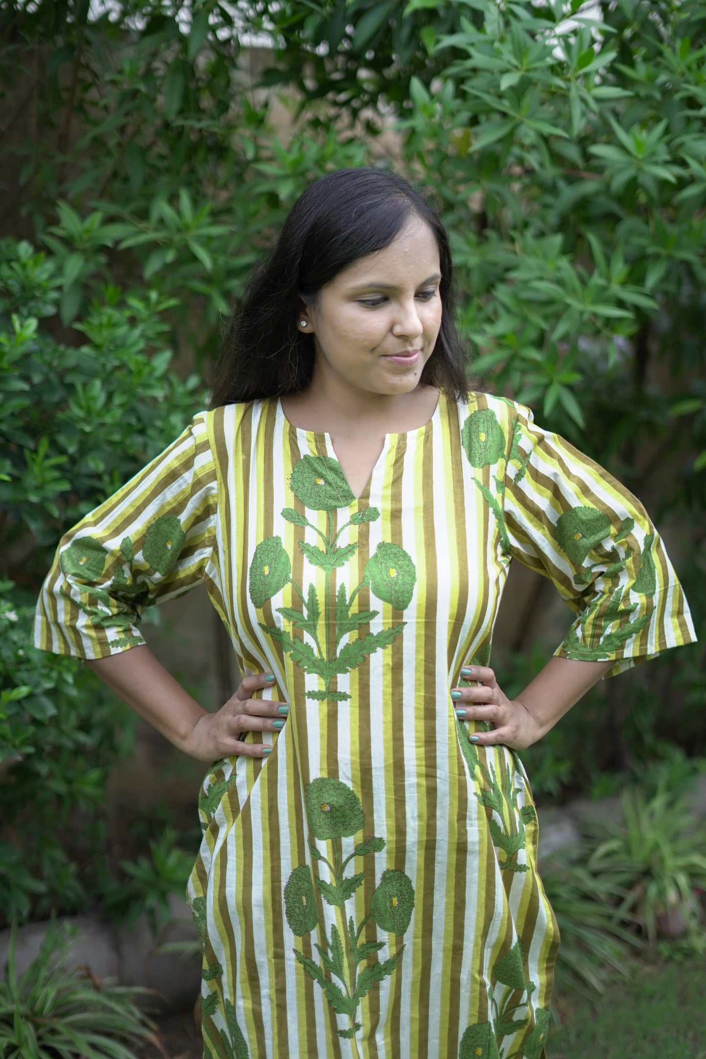 Green Stripe With Boota Kurta Pant Coord