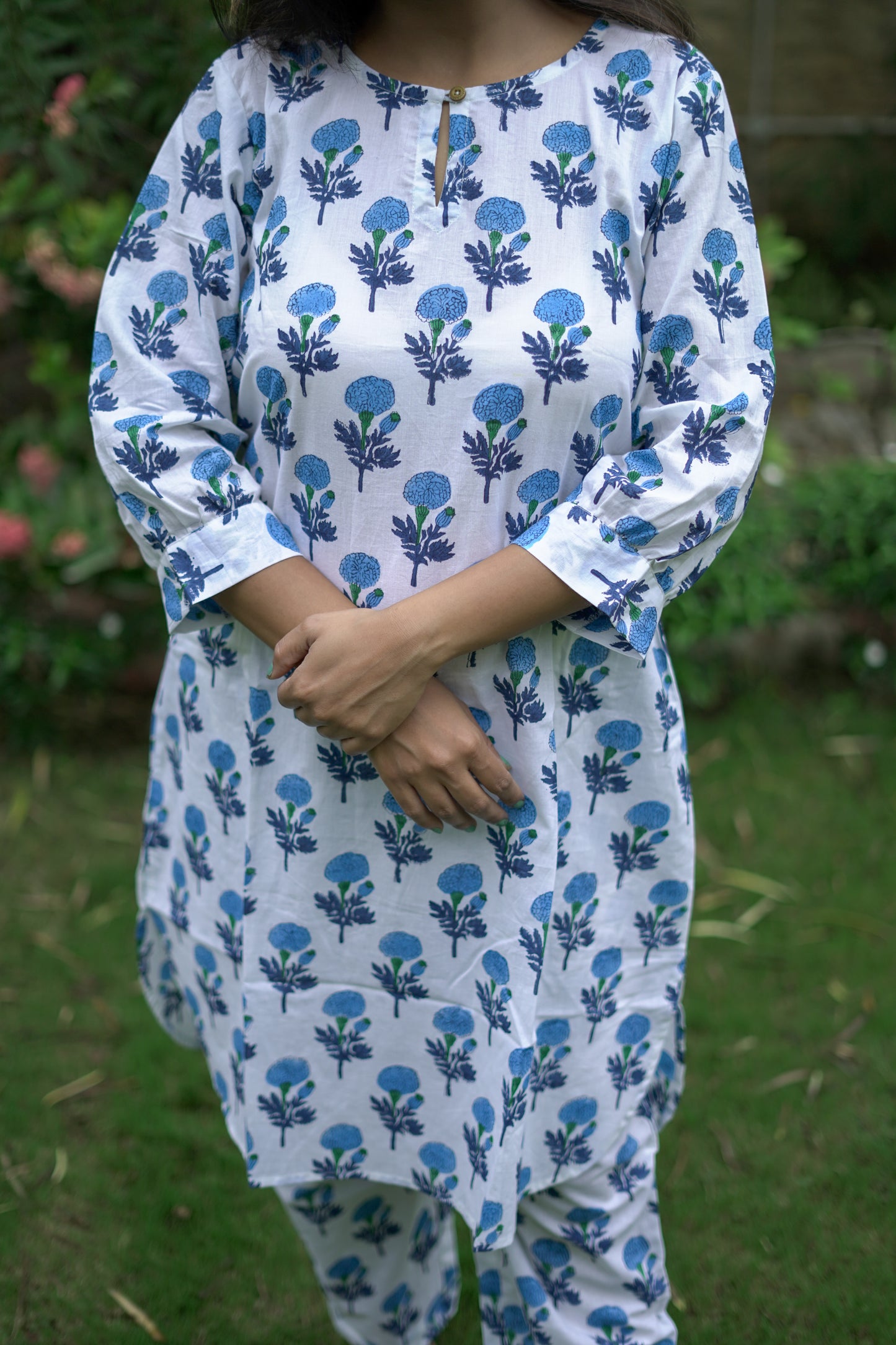 Blue White Kurta Pant Coord