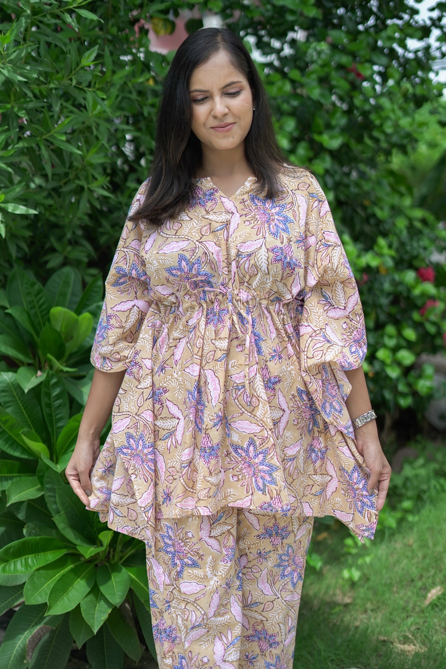 Bold Floral Jaal Kaftan Pant Set