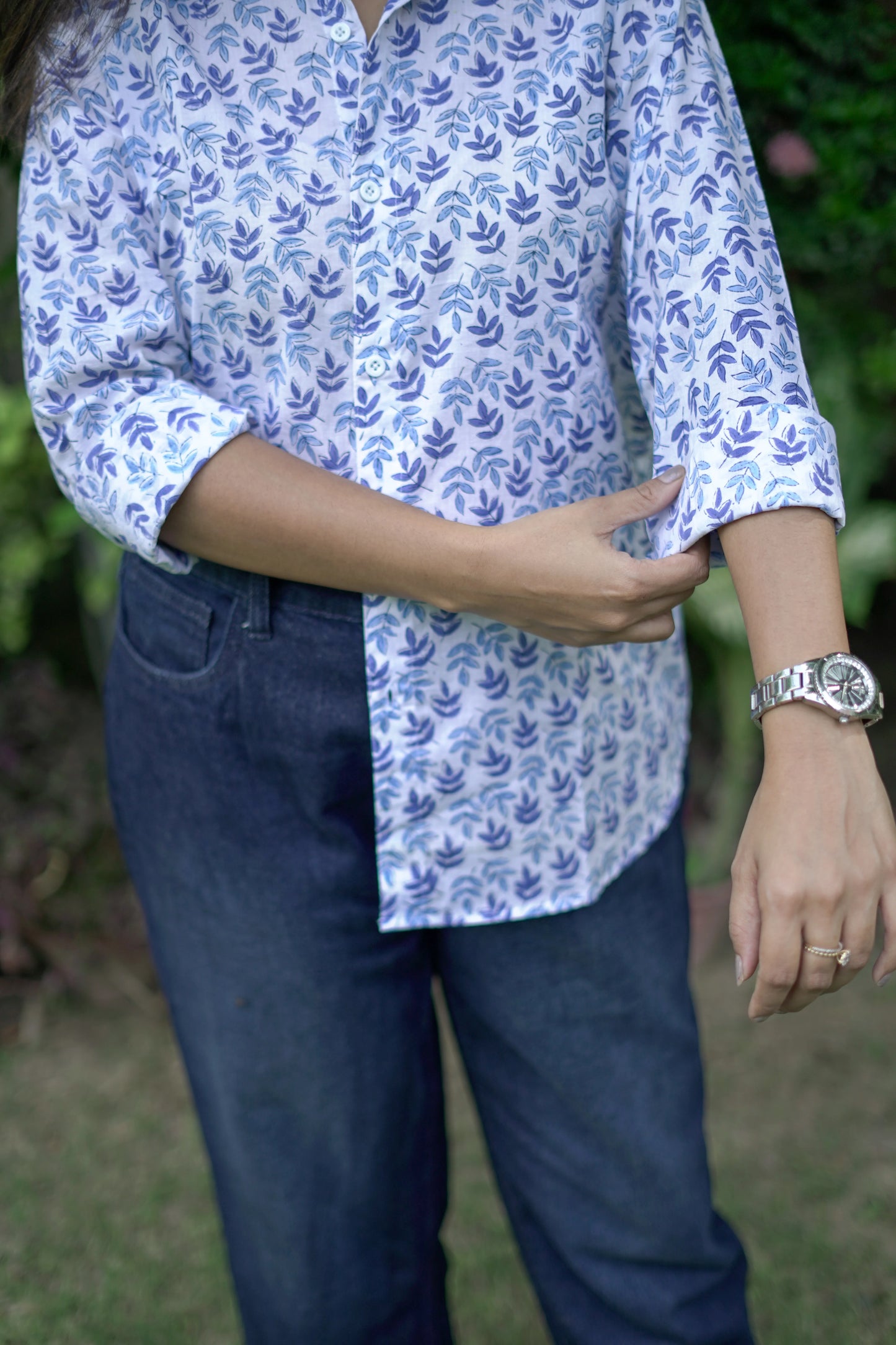 Blue and White Leafy Jaal Shirt