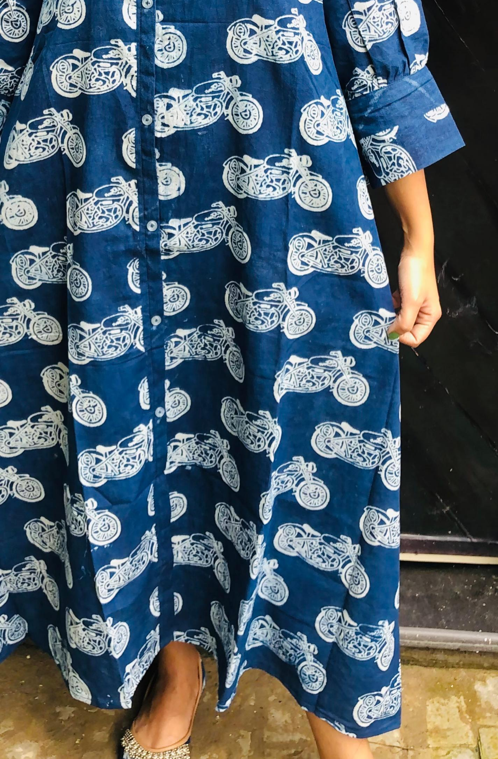 Indigo Motorcycle Print Shirt Dress
