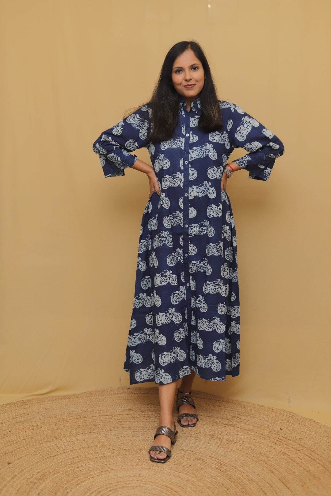 Indigo Motorcycle Print Shirt Dress