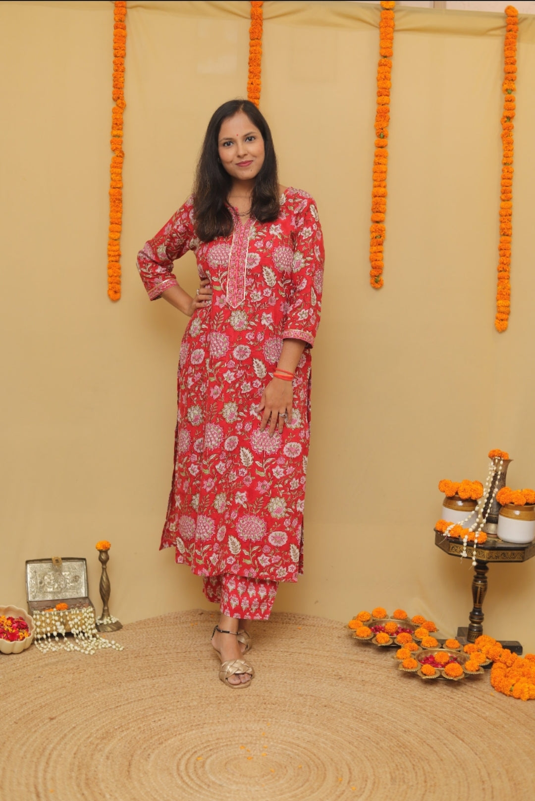 Red Kurta Pant Set