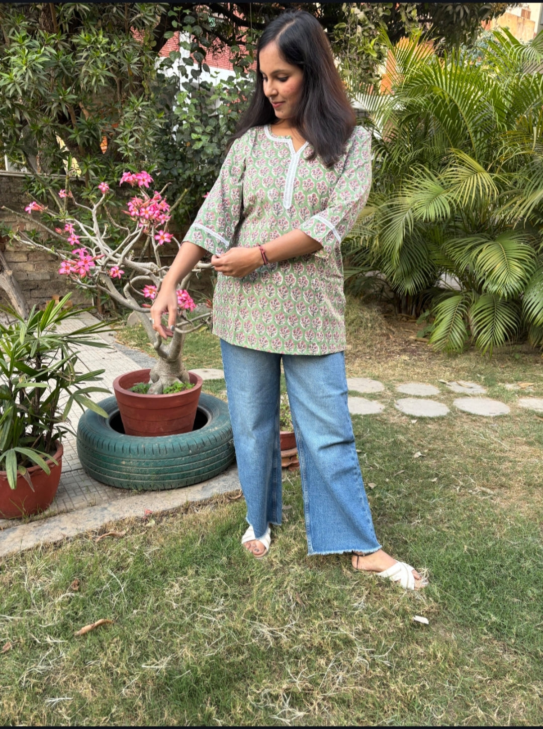 Olive Lace Short Kurti