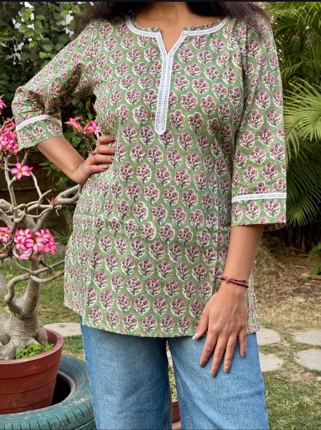 Olive Lace Short Kurti
