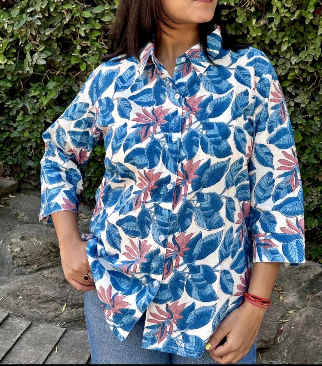 Blue Fern Cotton Shirt