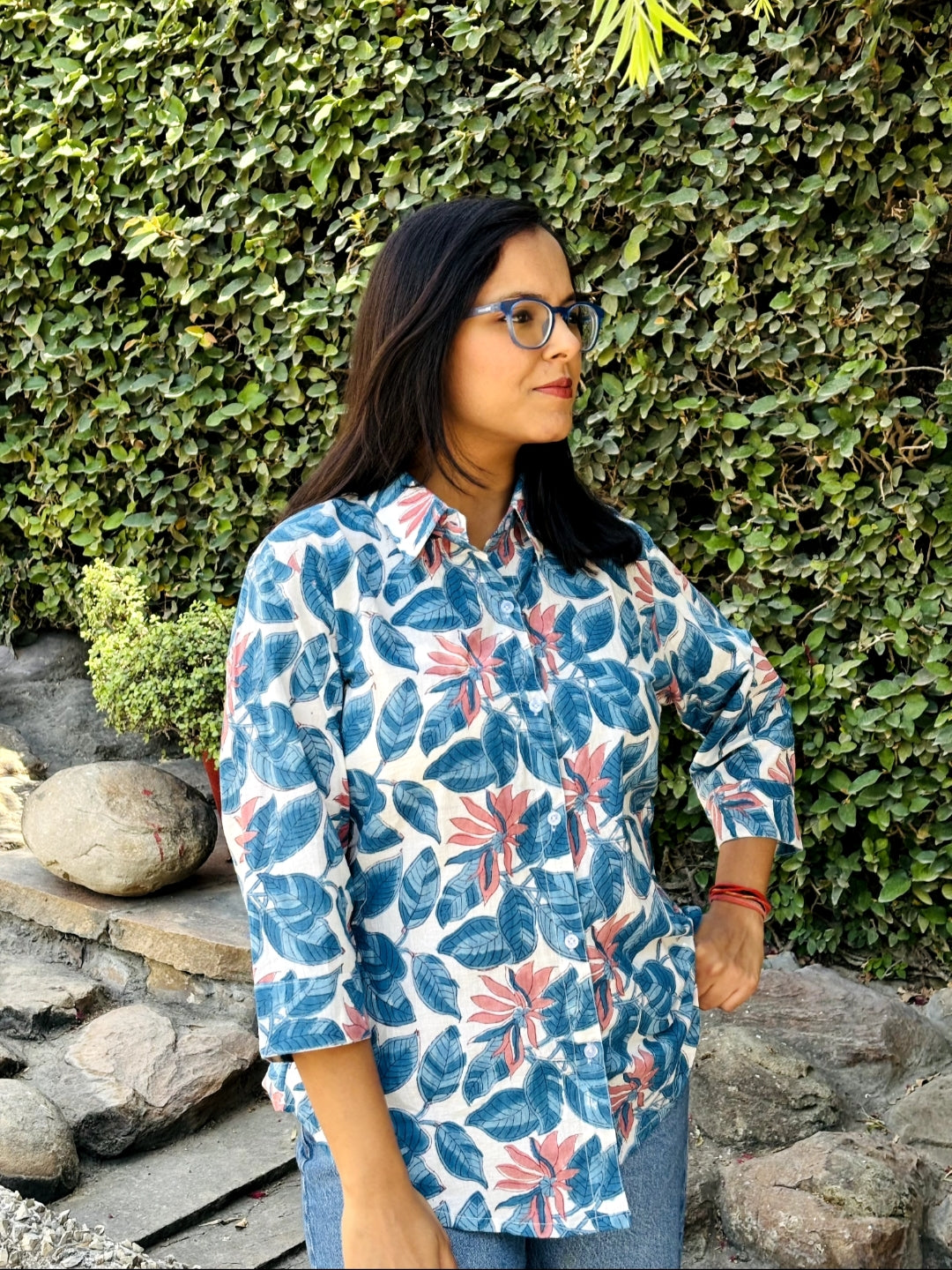 Blue Fern Cotton Shirt