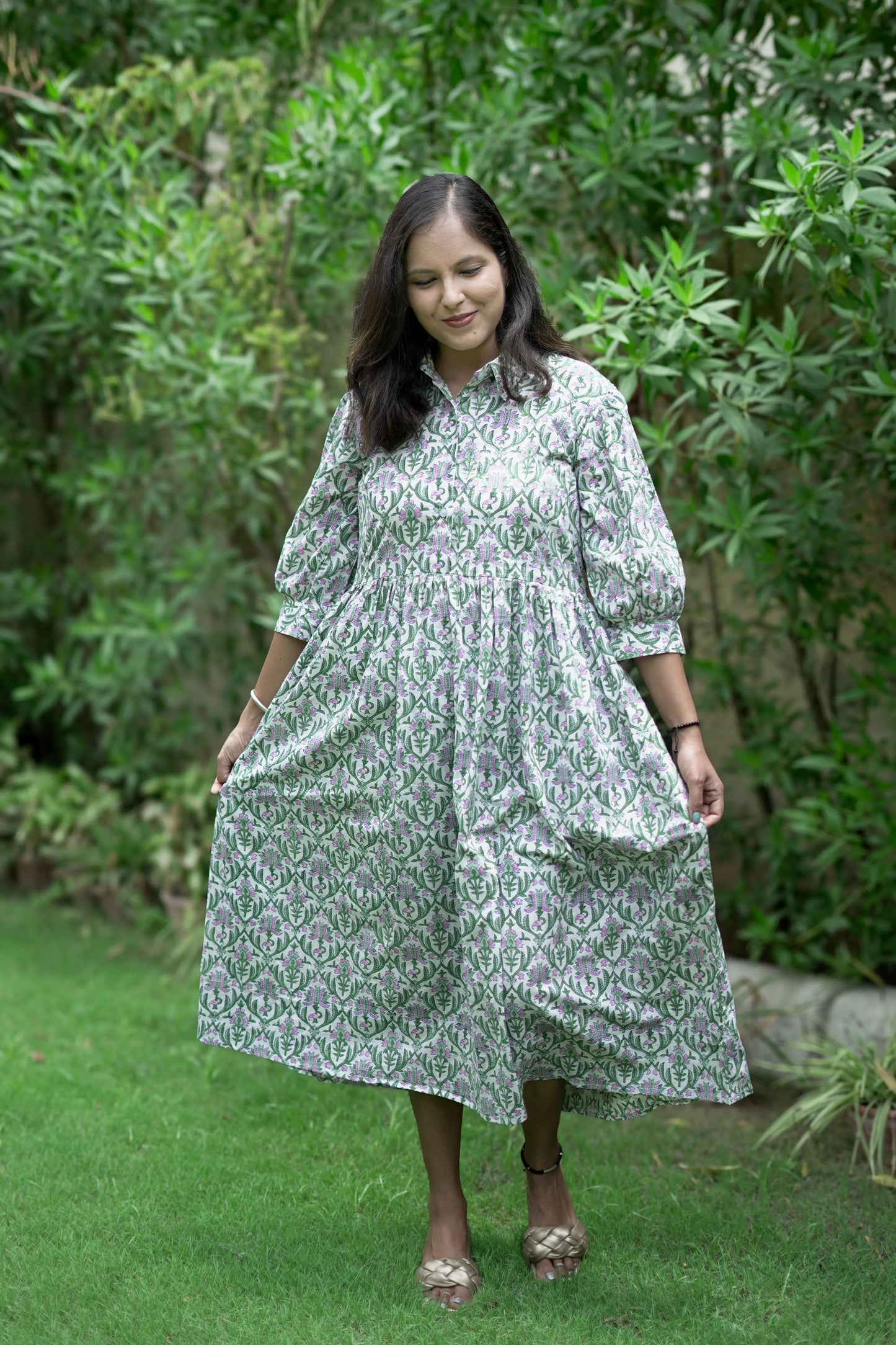 Glamorous Green Calf Length Dress