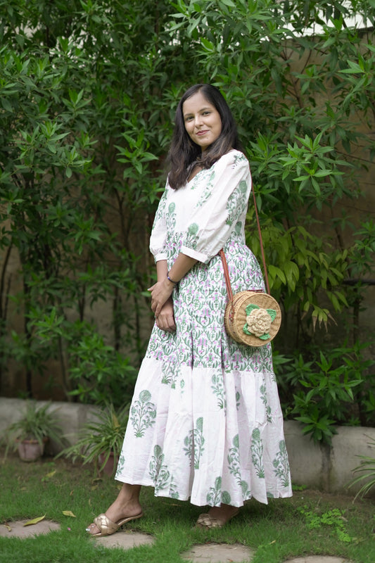 Green And White Layered Dress