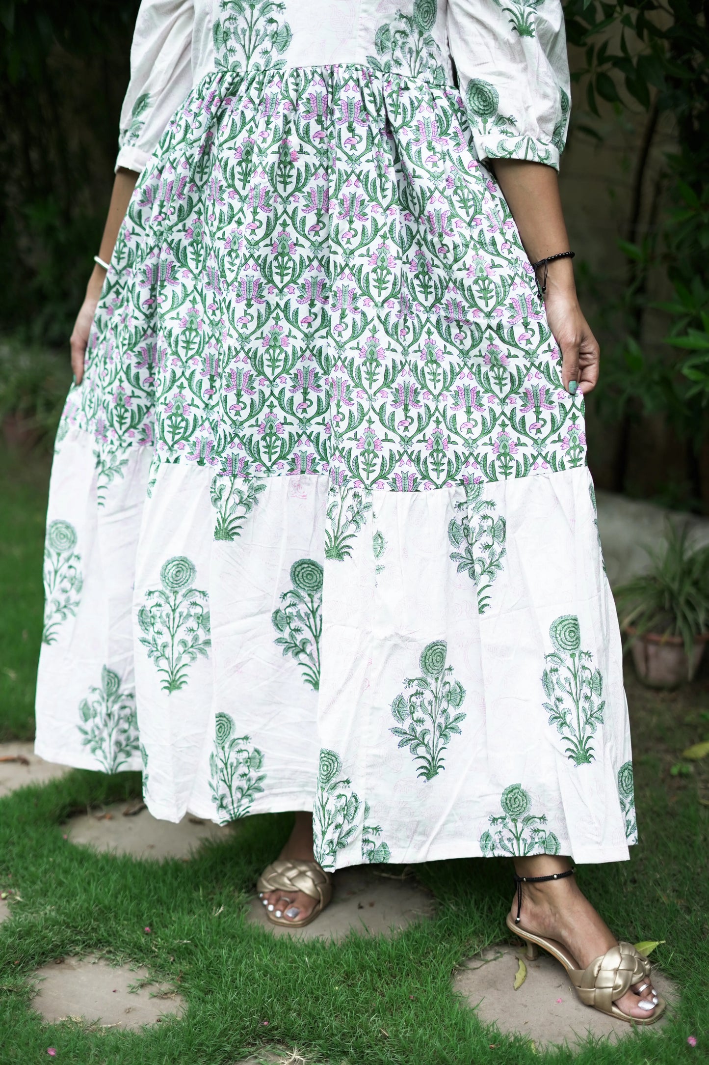 Green And White Layered Dress