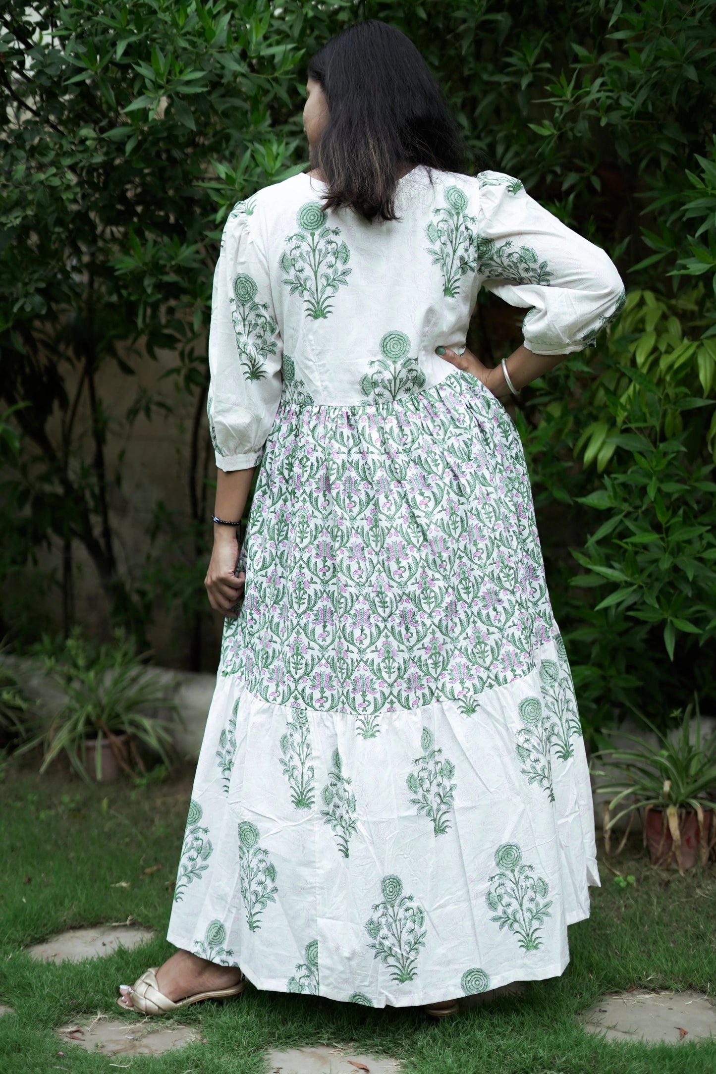 Green And White Layered Dress