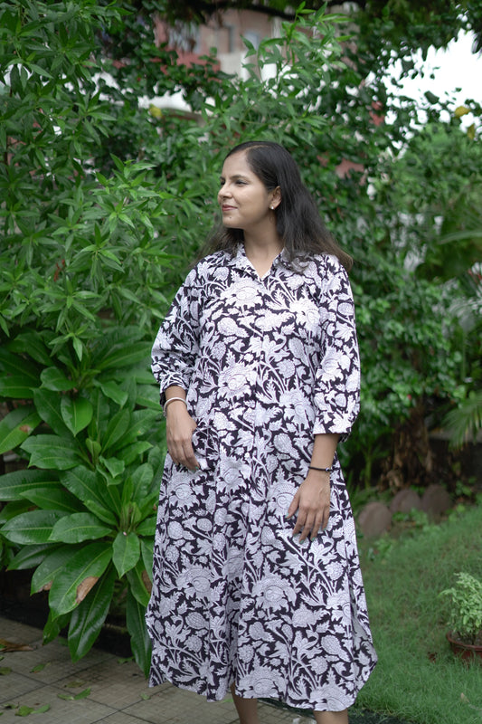 Black Floral Shirt Dress