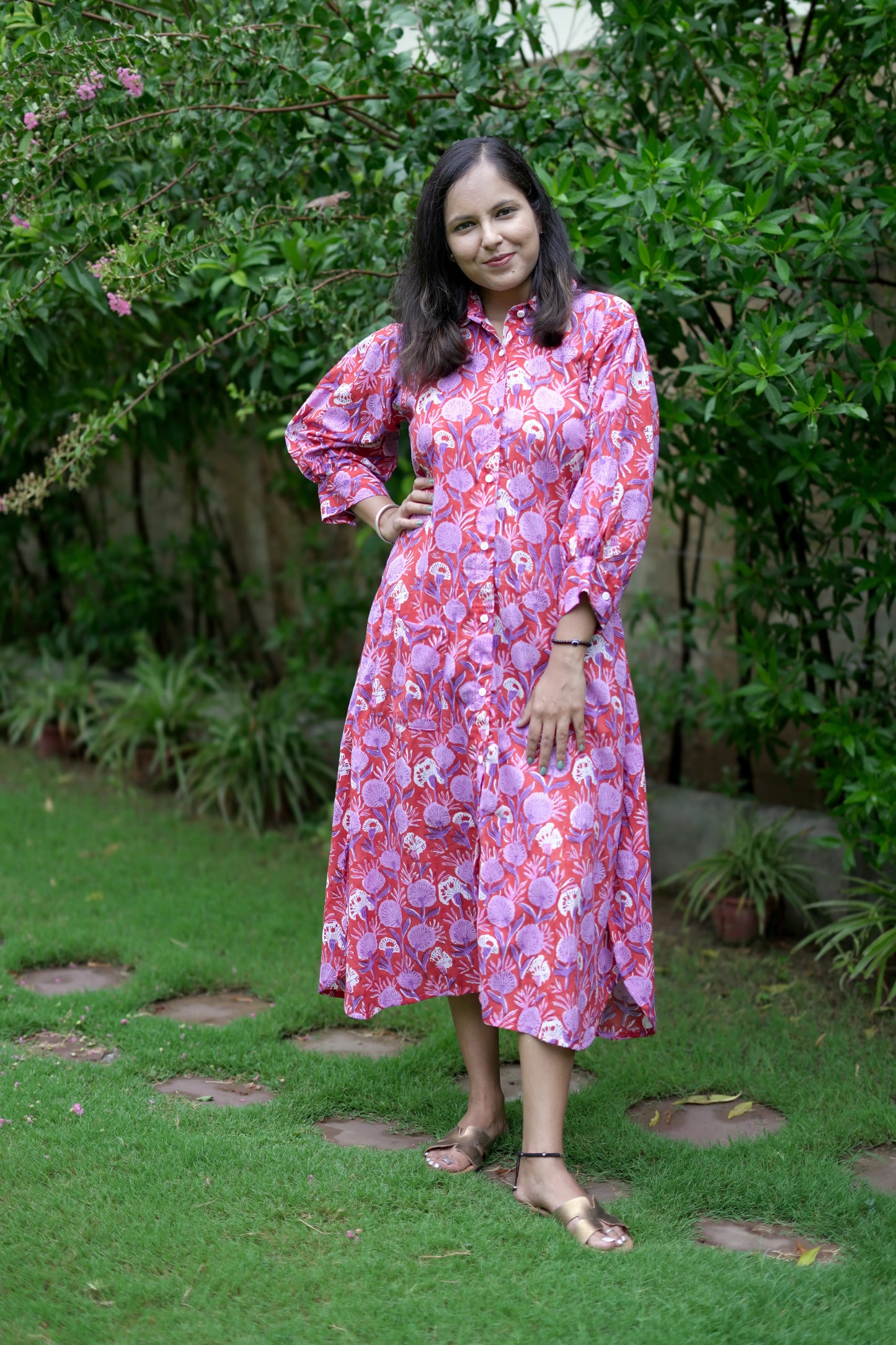 Red Floral Shirt Dress