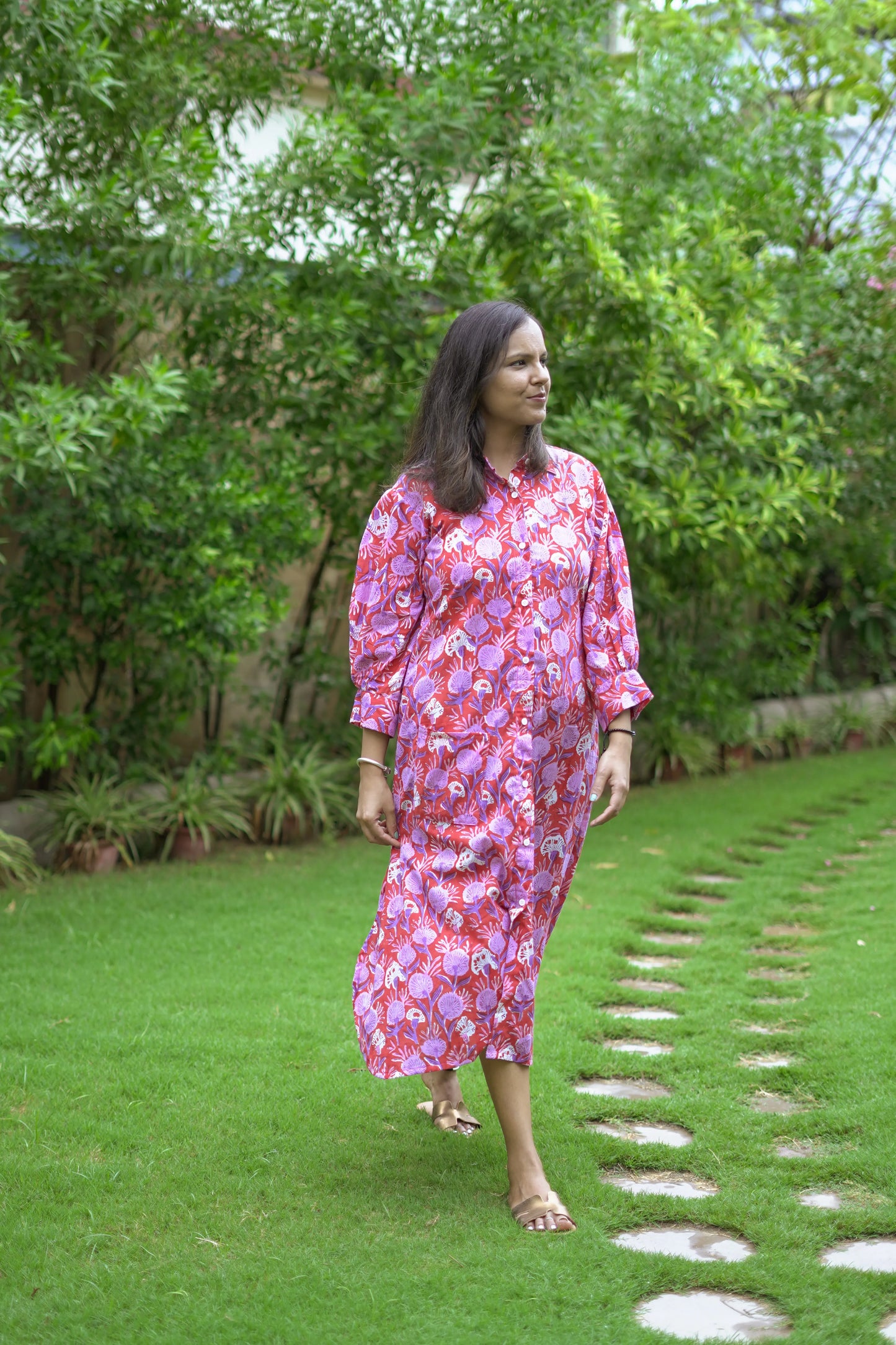 Red Floral Shirt Dress
