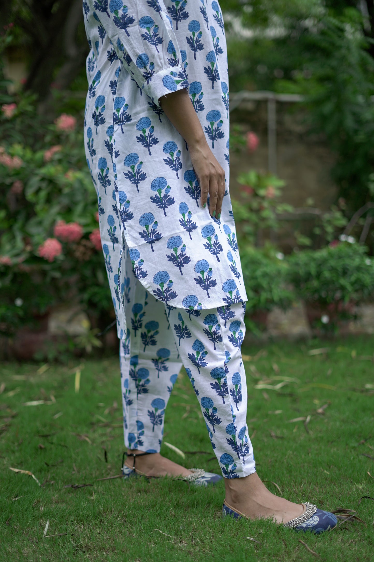 Blue White Kurta Pant Coord