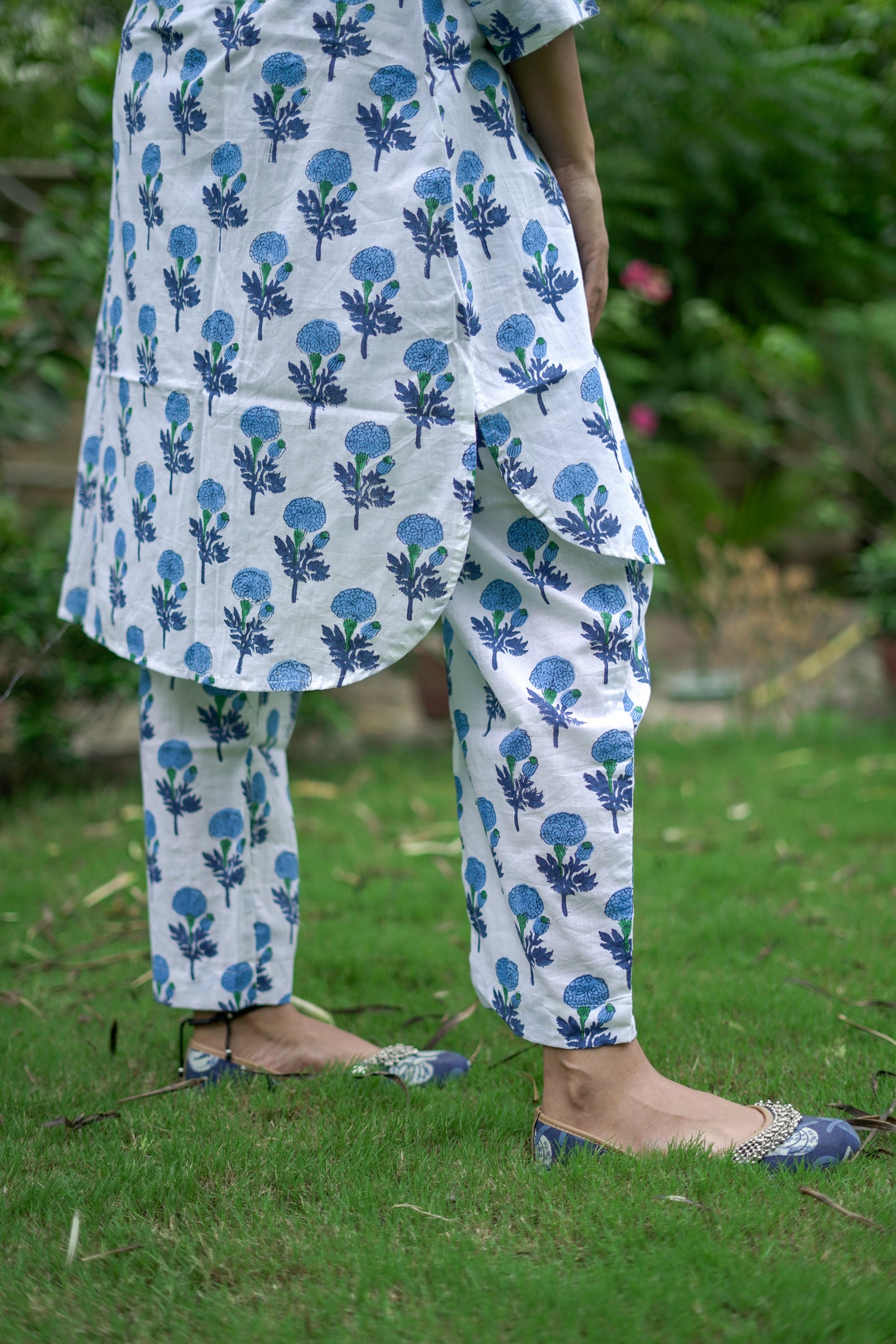 Blue White Kurta Pant Coord