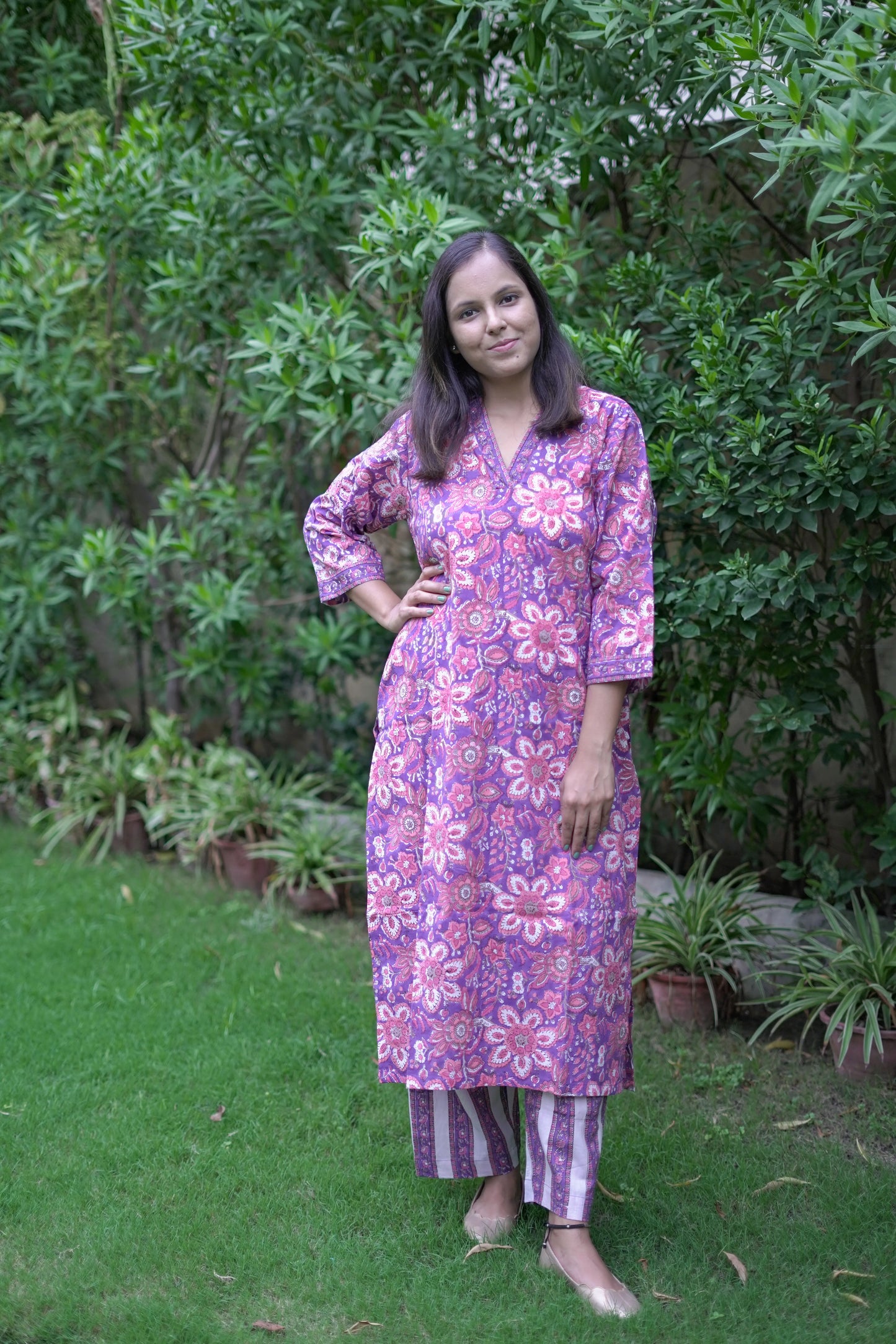 Purple Floral Kurta Pant Set