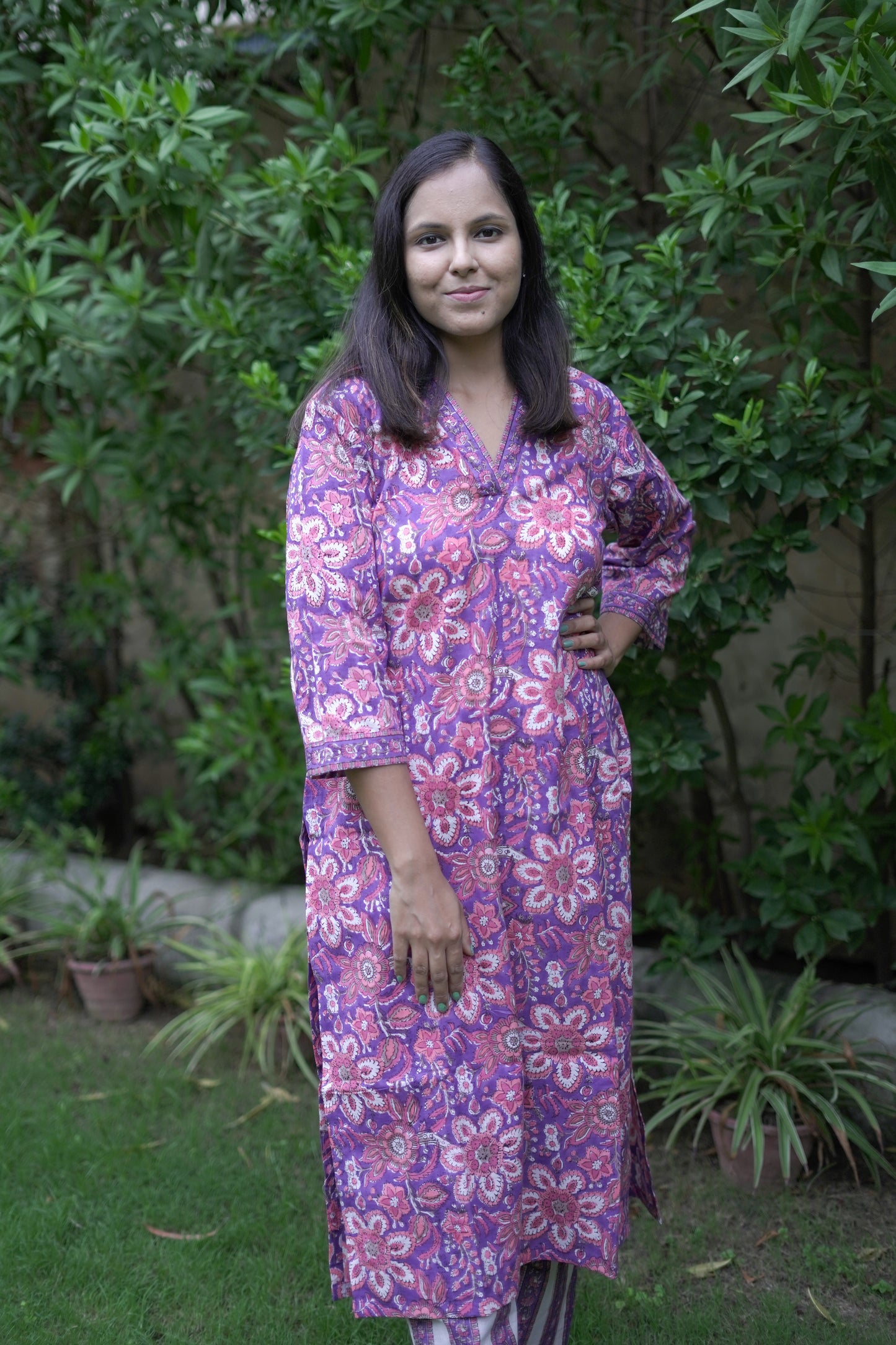 Purple Floral Kurta Pant Set