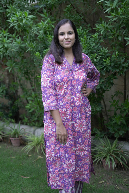 Purple Floral Kurta Pant Set