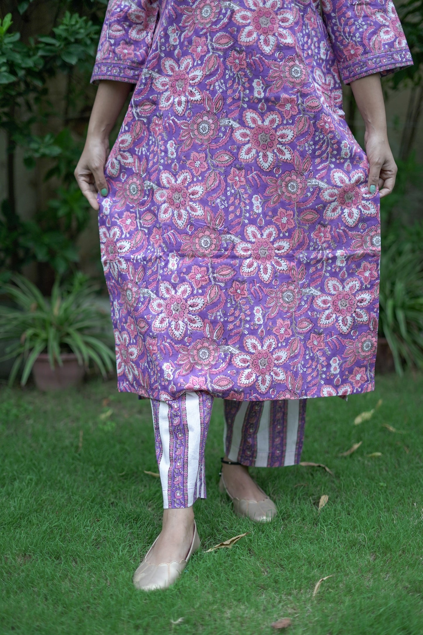 Purple Floral Kurta Pant Set