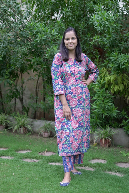 Bold Blue Floral Kurta