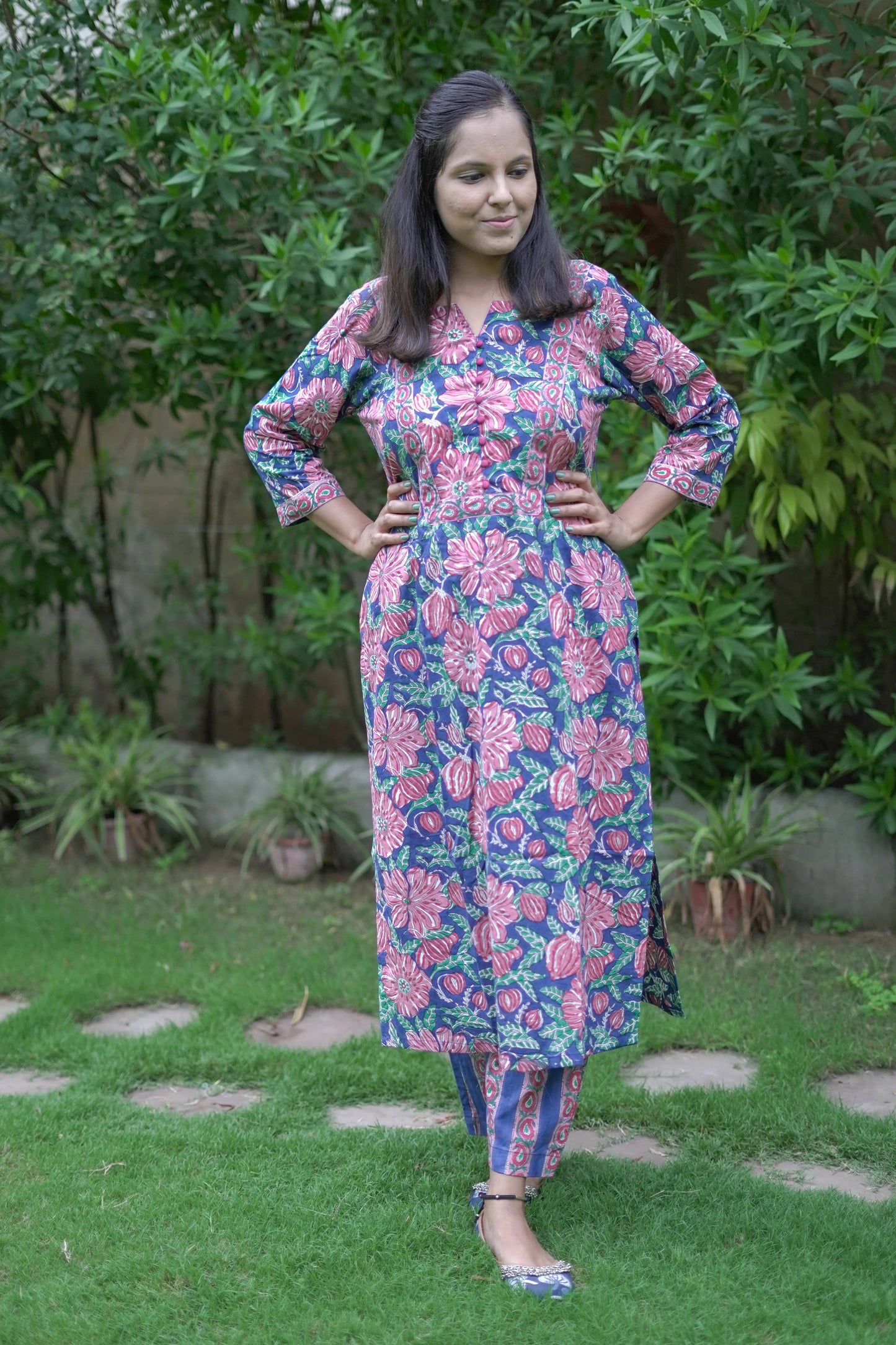 Bold Blue Floral Kurta