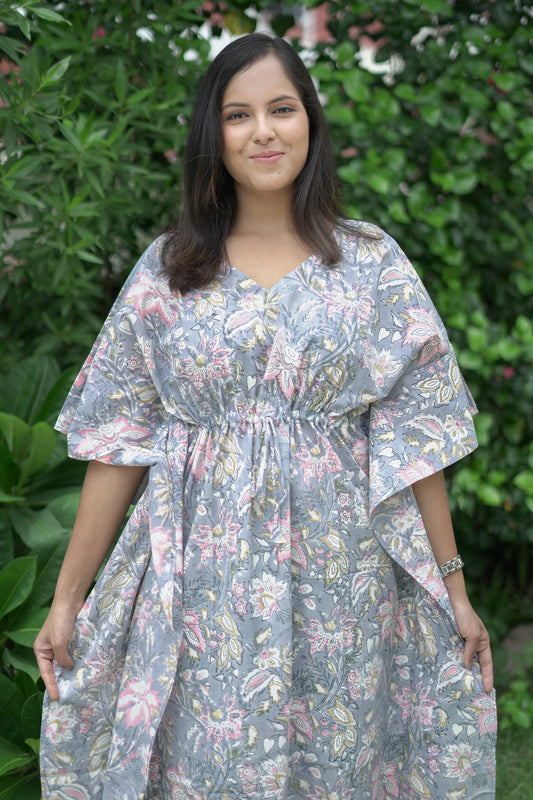 Grey Floral Jaal Kaftan