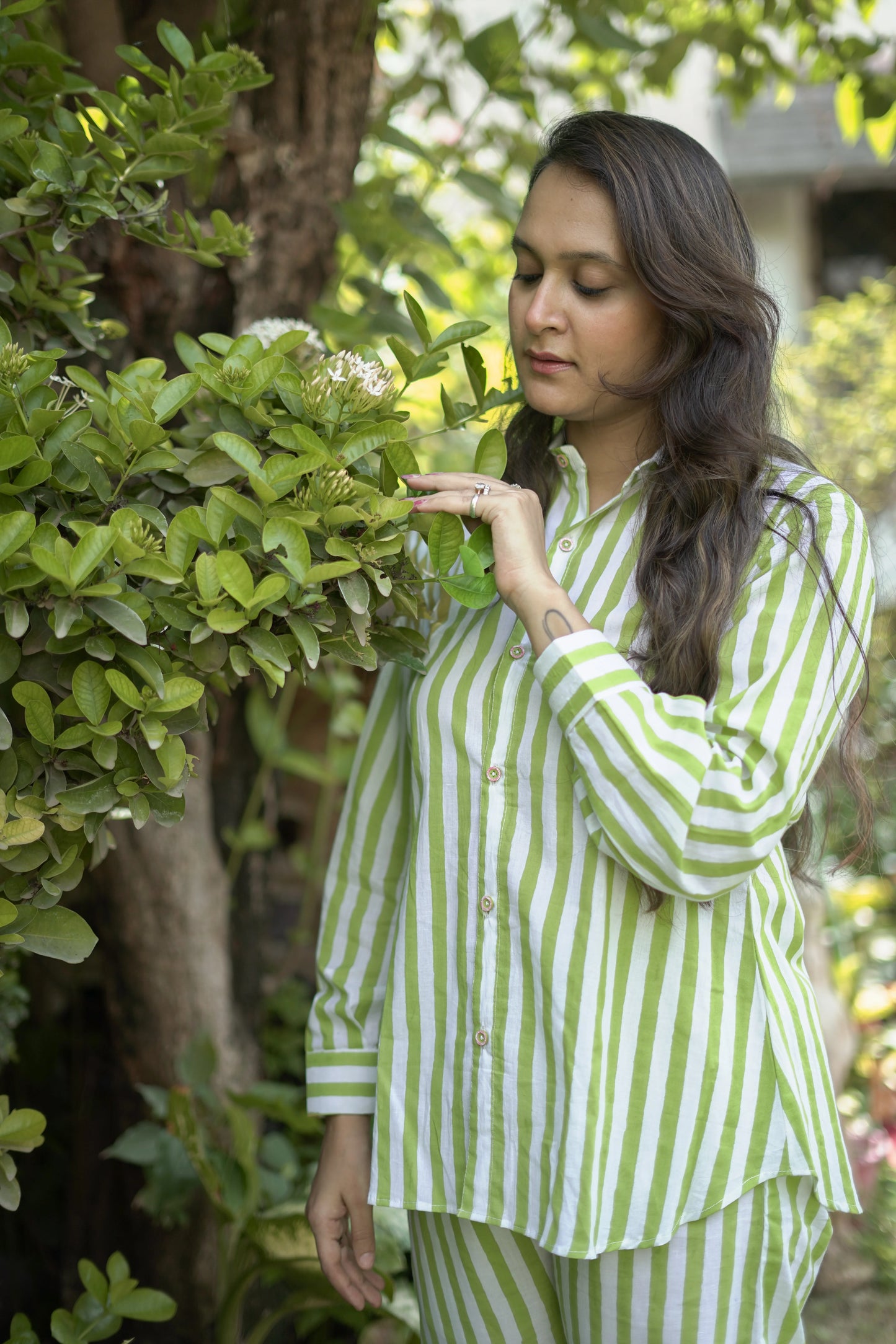 Green White Striped Shirt Style Coord