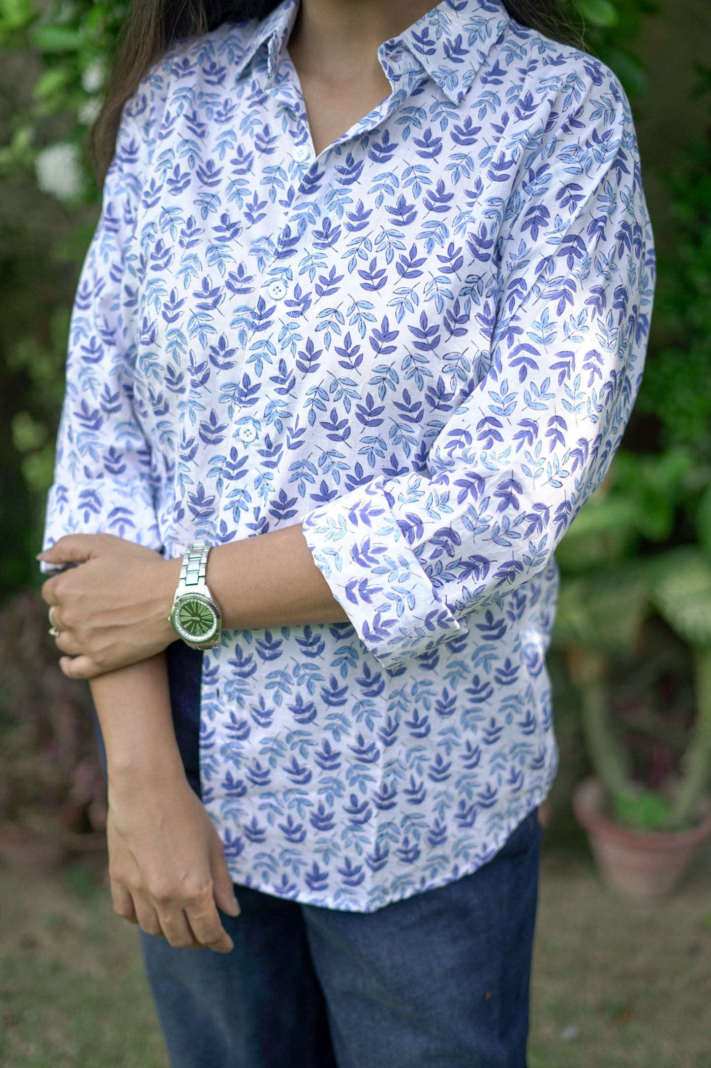 Blue and White Leafy Jaal Shirt