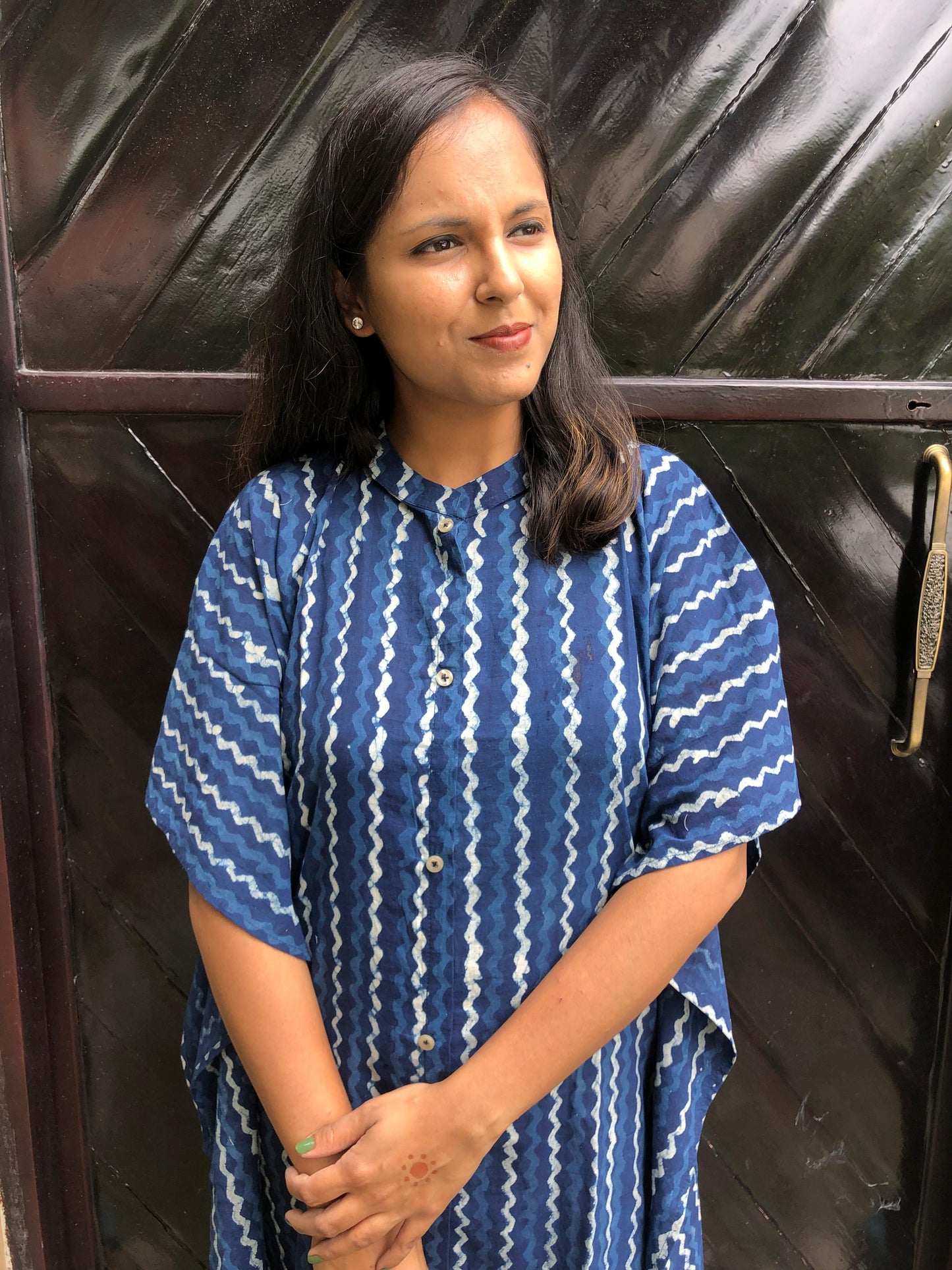 Indigo Charm Zigzag Kaftan Dress