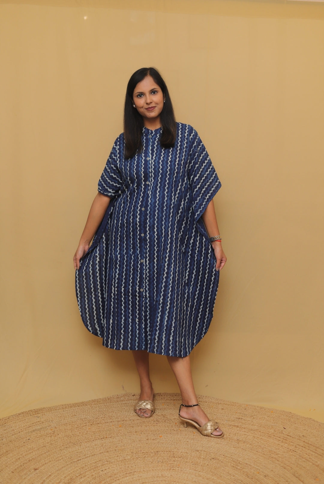 Indigo Charm Zigzag Kaftan Dress