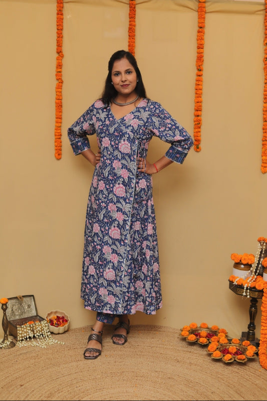 Blue Bagal Bandi Kurta Pant Set