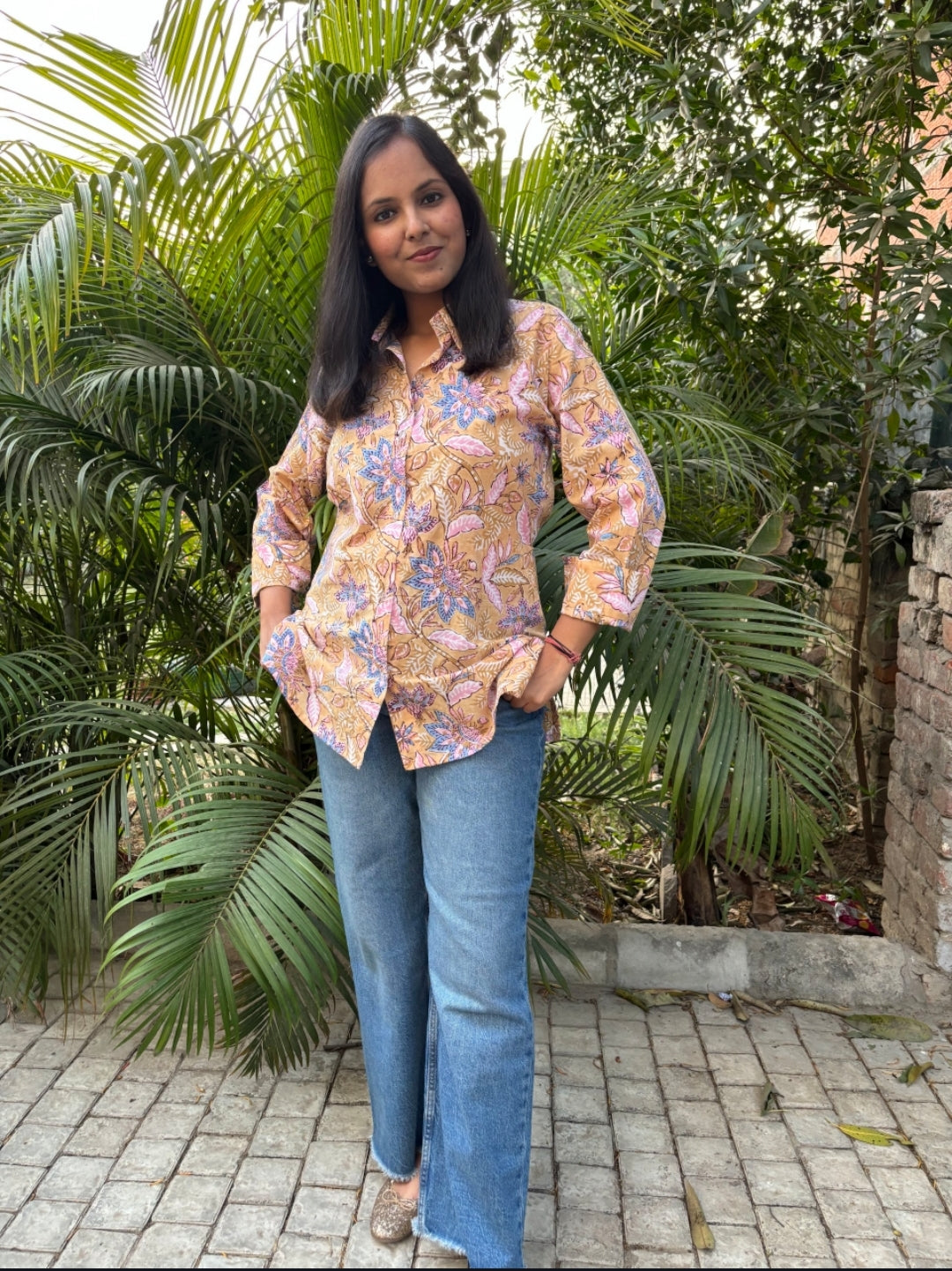 Sand Gold Floral Shirt