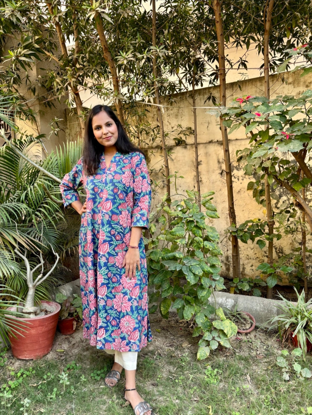 Blue Floral Kurta