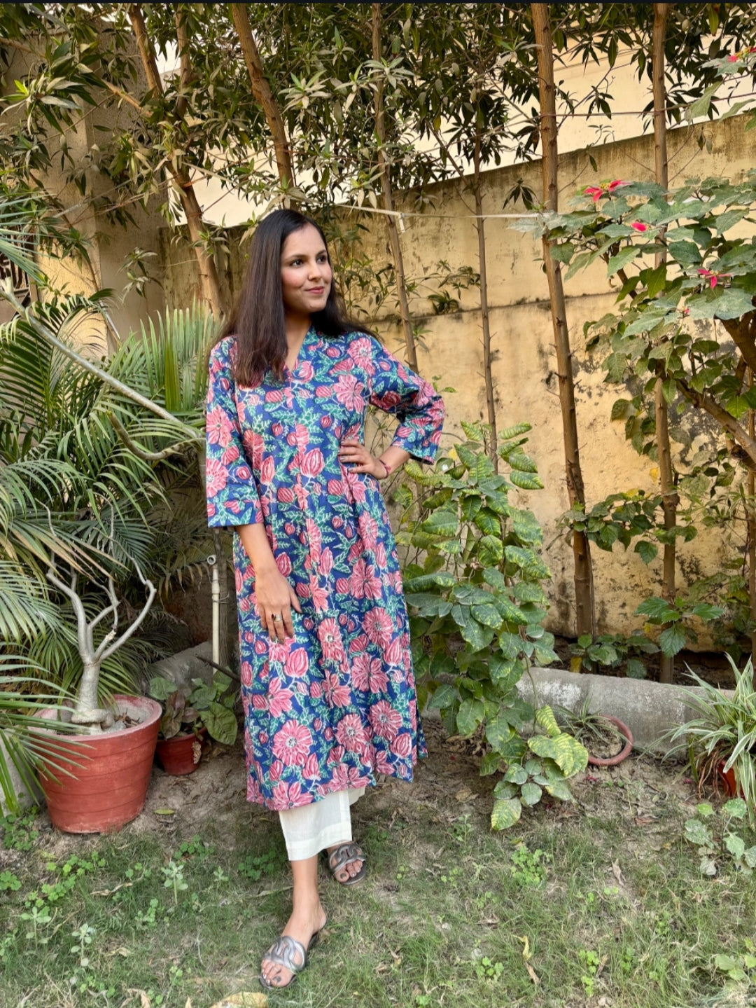 Blue Floral Kurta
