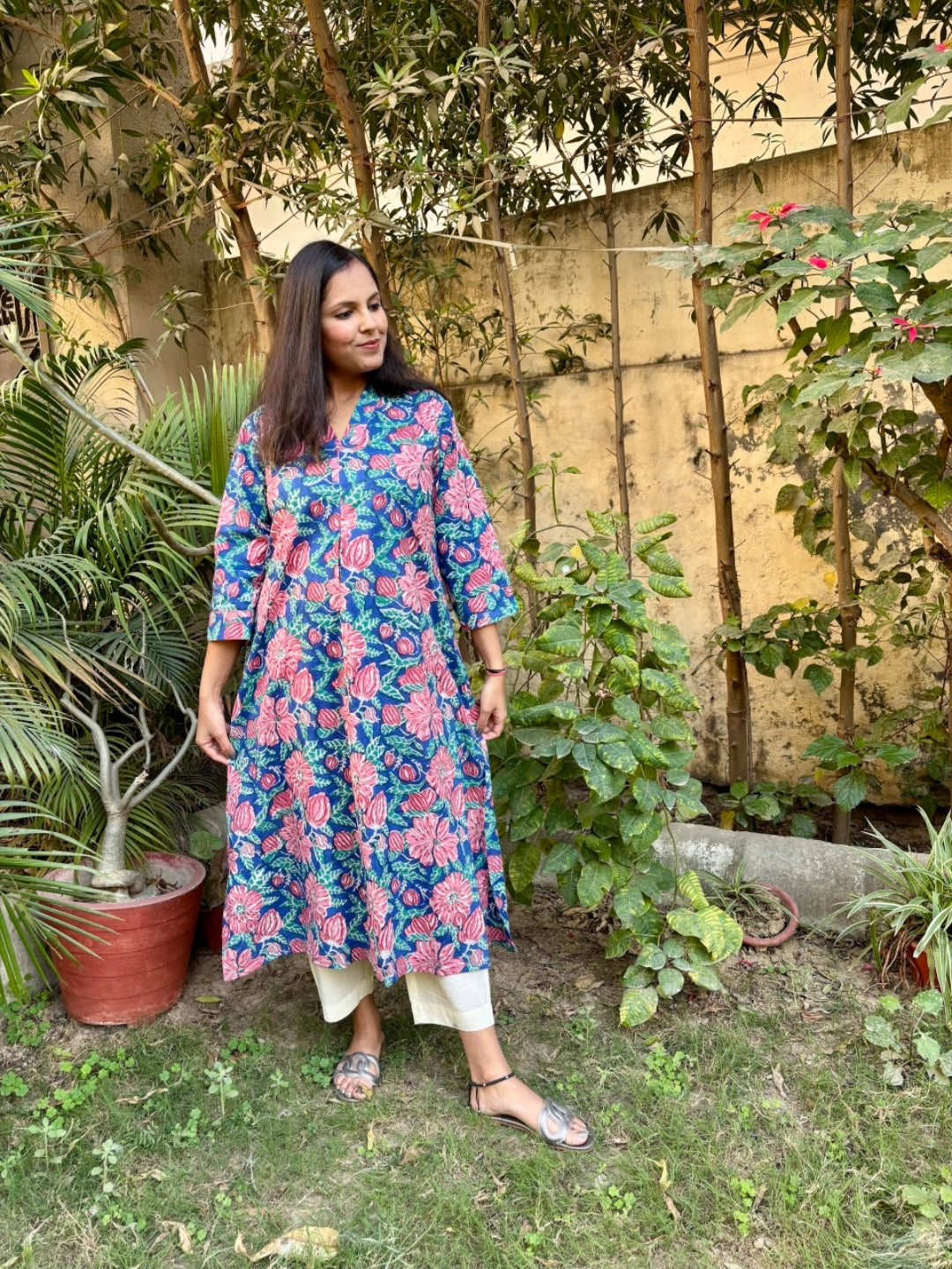 Blue Floral Kurta