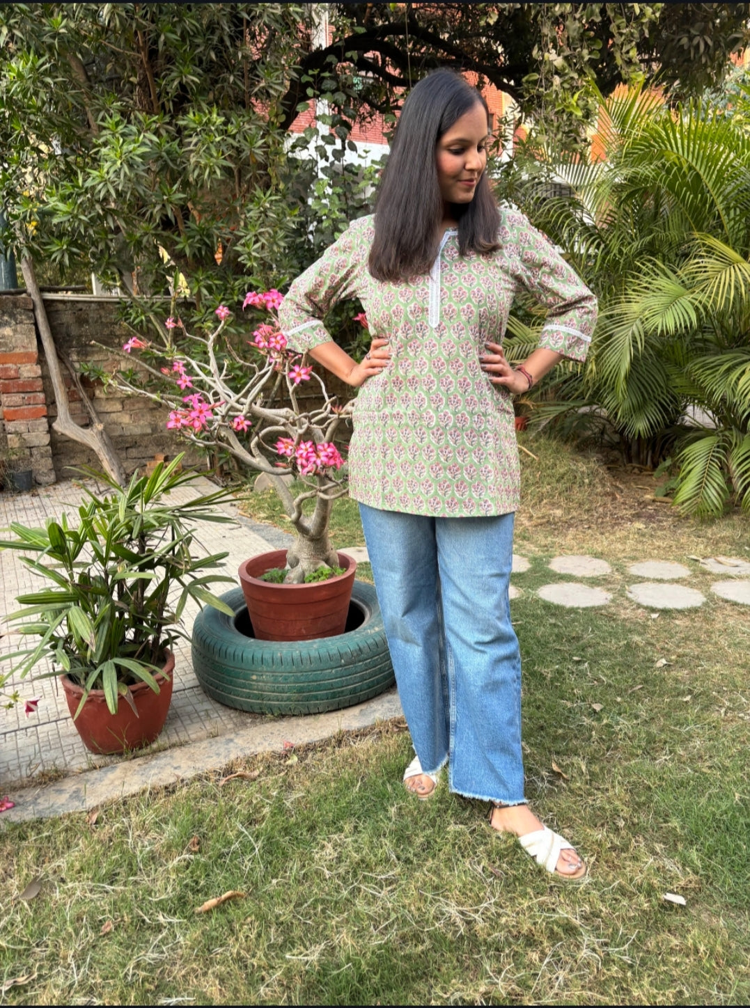 Olive Lace Short Kurti