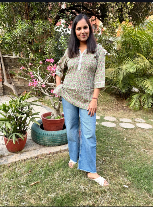 Olive Lace Short Kurti